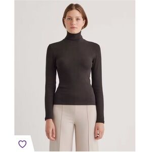 Quince Black Micro Rib Cotton Turtleneck Sweater